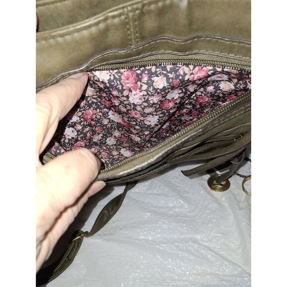 Army Green Women's Crossbody Purse Shoulder Bag Embroidered Vinyl Boho Hippie - Picture 5 of 11